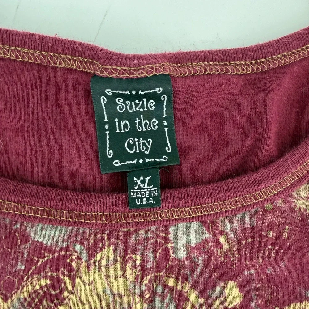 Y2K Wild West Horse Tee Rhinestone Maroon USA Suzie in the City Womens XL‎